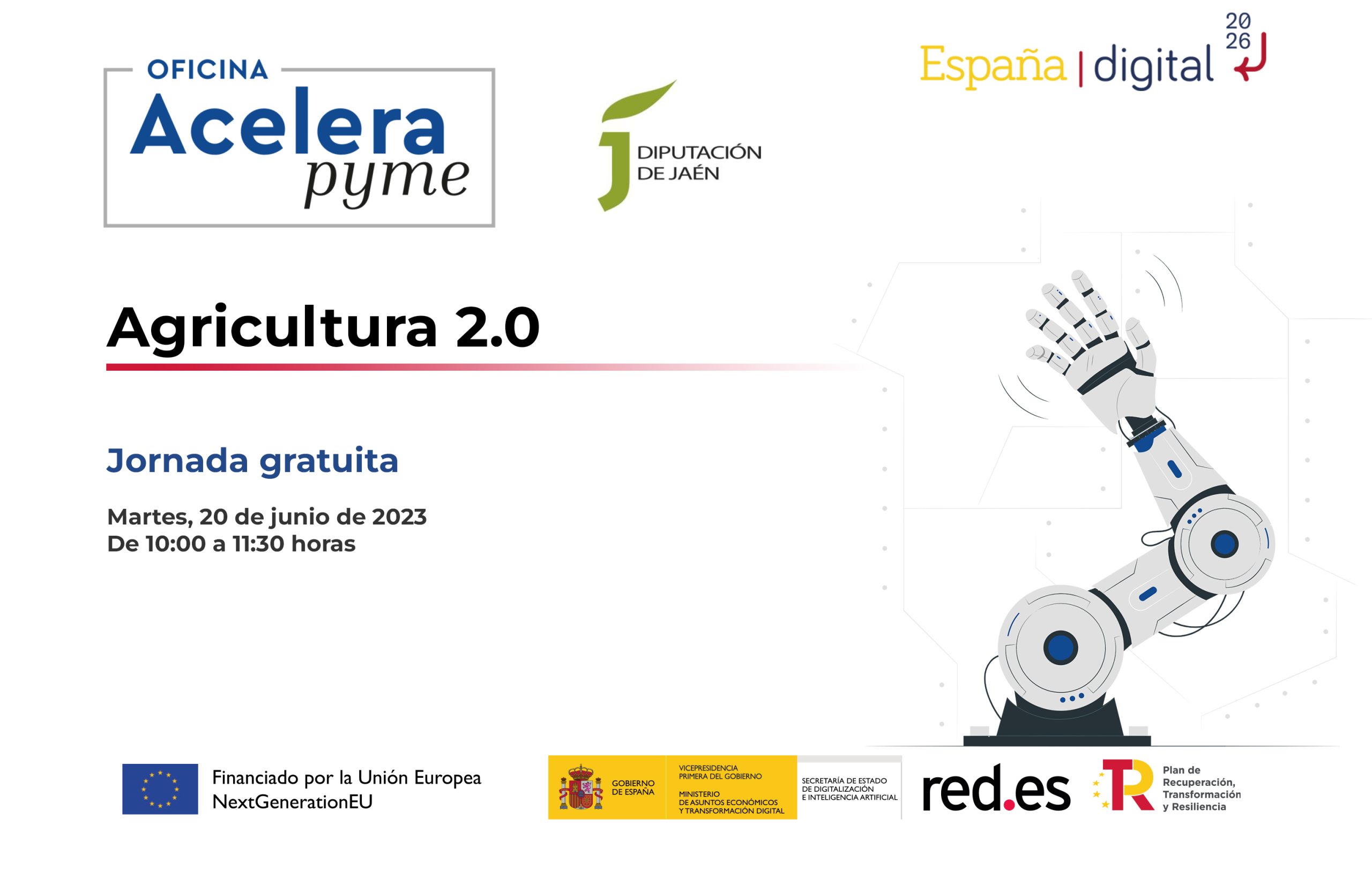 Cartel del evento "Agricultura 2.0" organizado por la Oficina Acelera Pyme Rural de la Diputación Provincial de Jaén