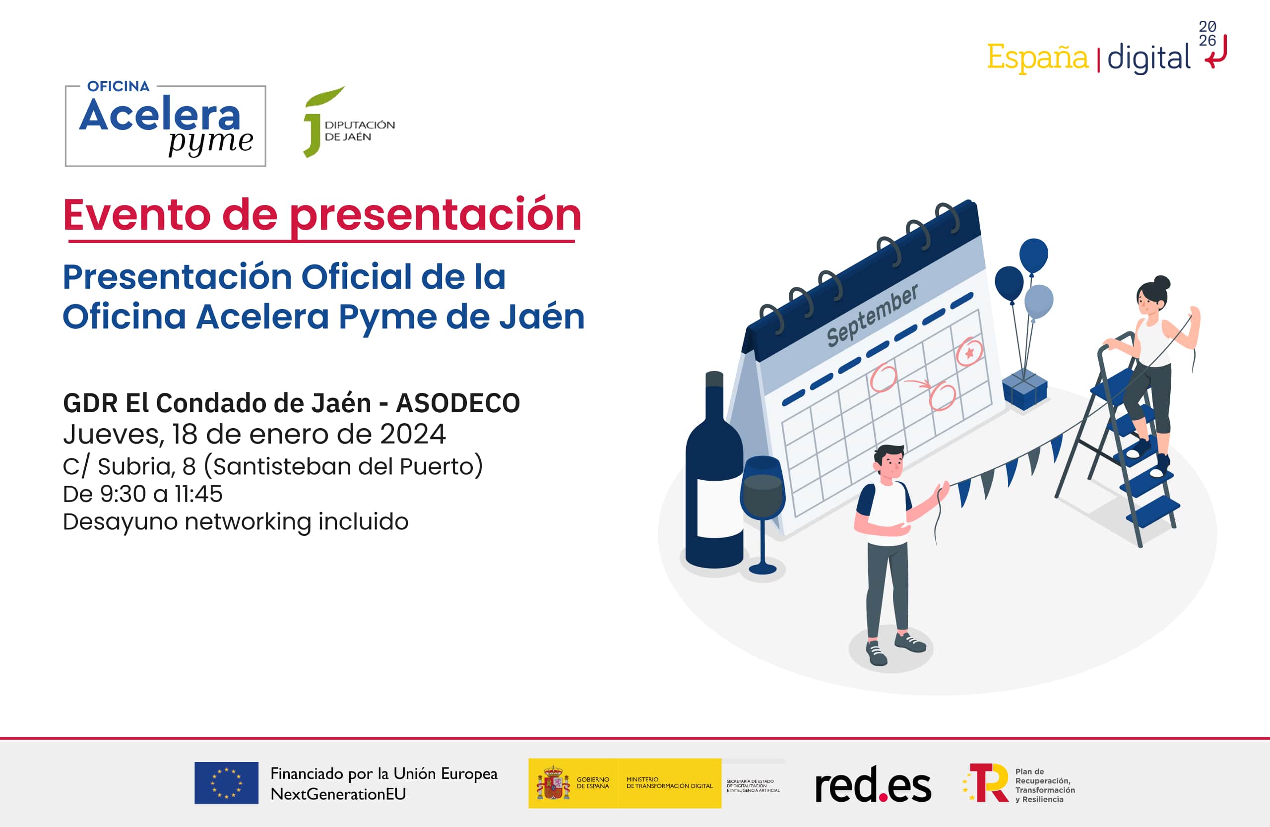 Cartel del evento "Presentación Oficial de la Oficina Acelera Pyme Rural de Jaén junto con ASODECO" organizado por la Oficina Acelera Pyme Rural de la Diputación Provincial de Jaén