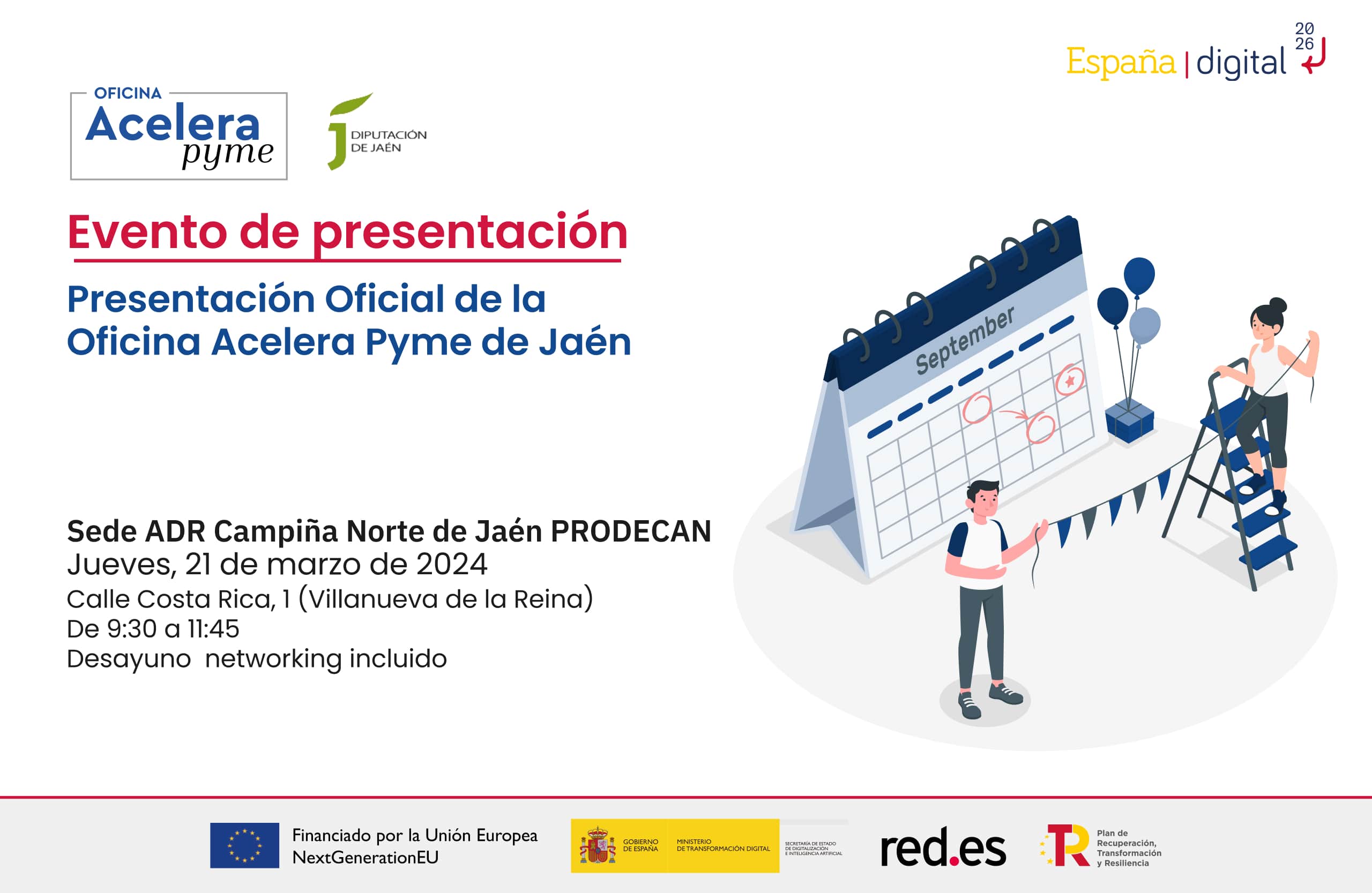 cartel del evento de presentación de la Oficina Acelera Pyme de Jaén en Prodecan