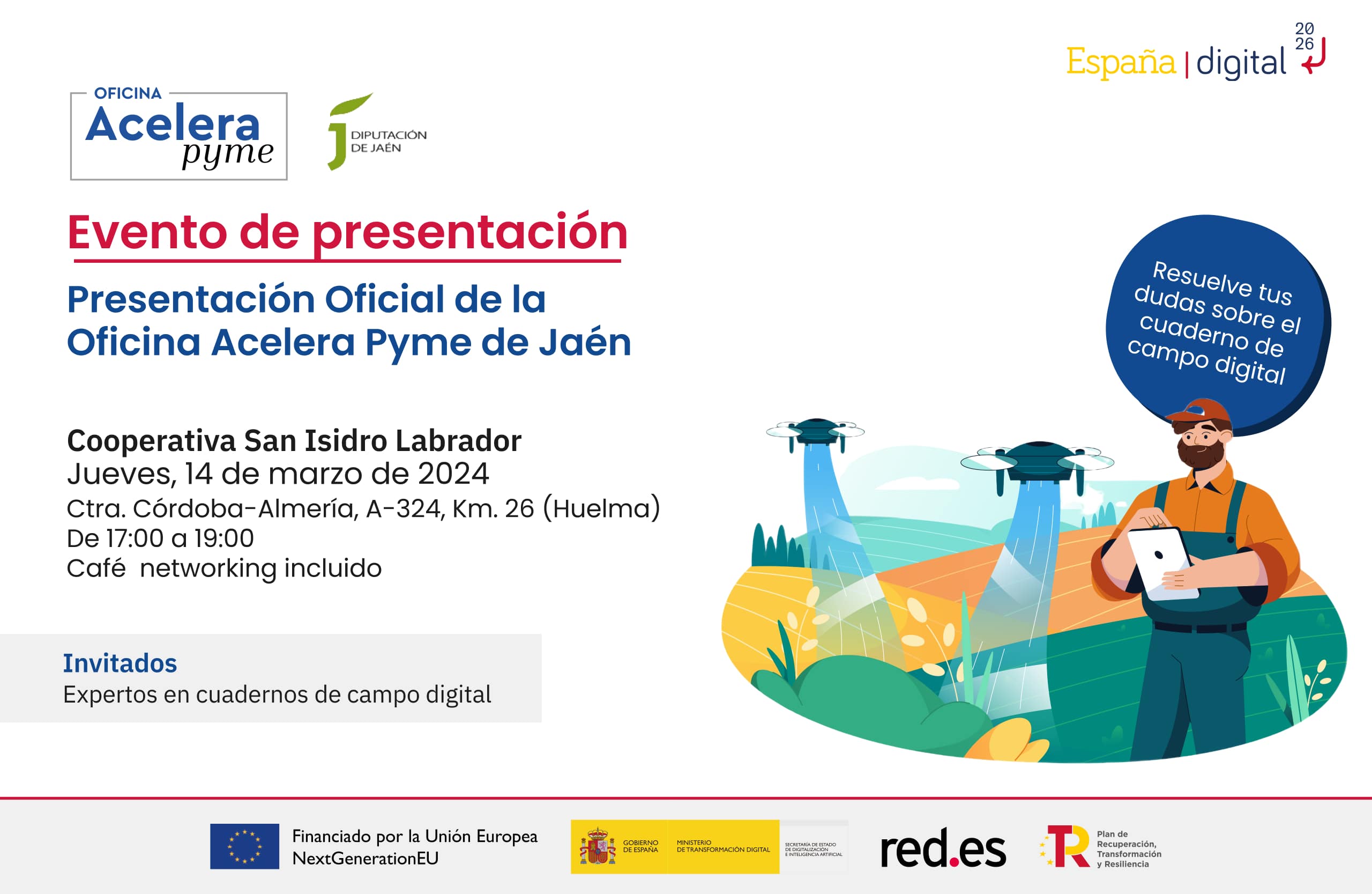 Cartel del evento "Presentación de la OAPR con el ADR de Sierra Mágina" organizado por la Oficina Acelera Pyme Rural de la Diputación Provincial de Jaén