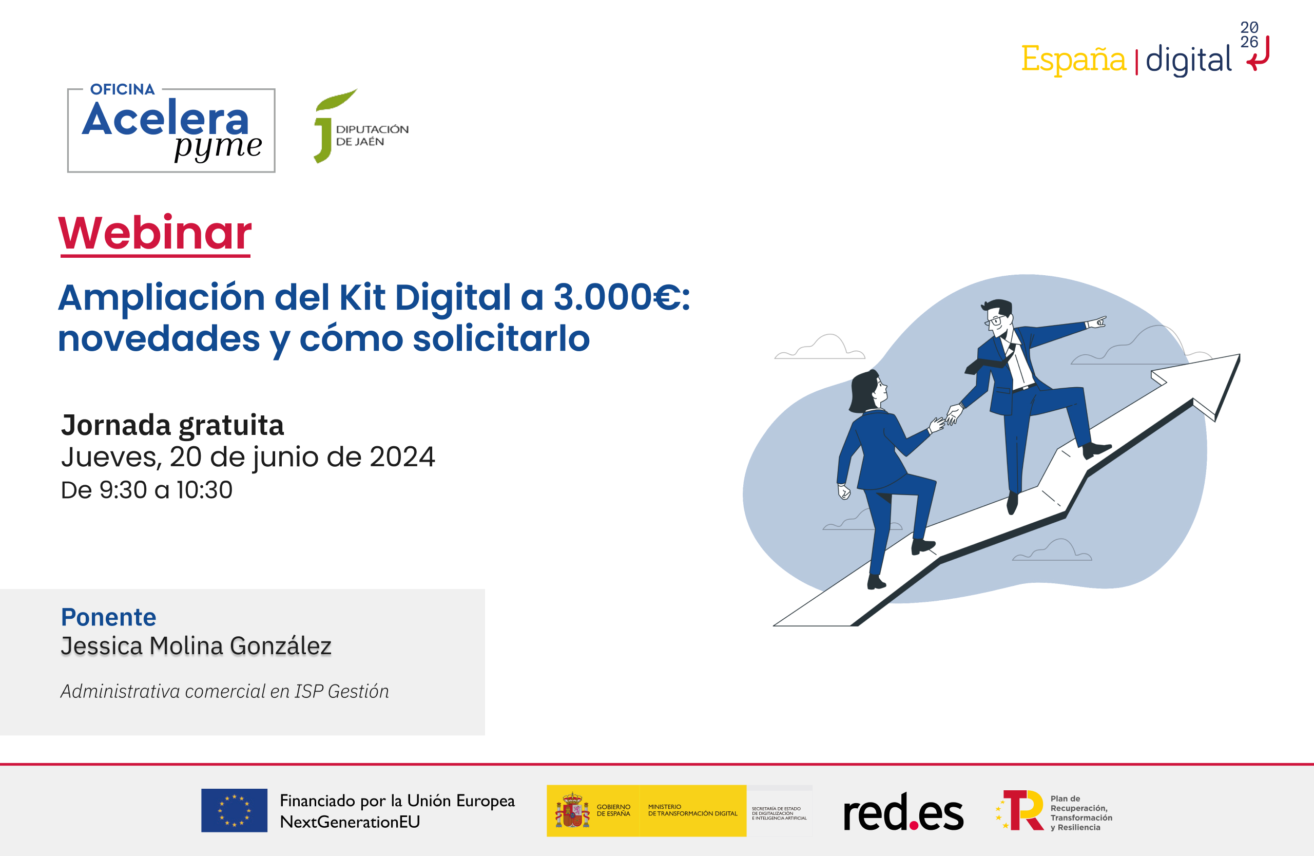 Cartel del evento "Ampliación del Kit Digital a 3.000€: novedades y cómo solicitarlo" organizado por la Oficina Acelera Pyme Rural de la Diputación Provincial de Jaén