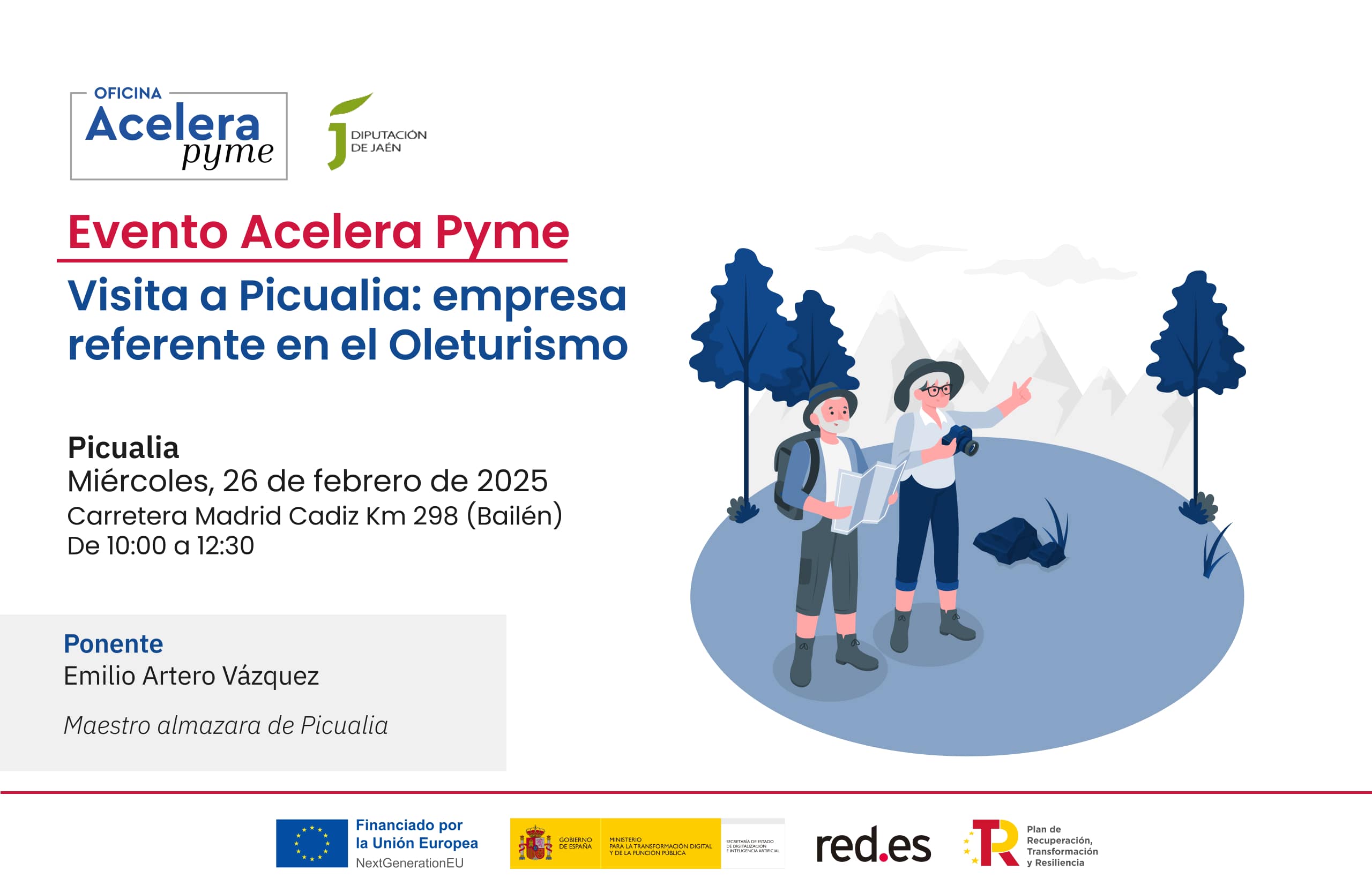 Cartel del evento "Visita a Picualia: empresa referente en el Oleturismo" organizado por la Oficina Acelera Pyme Rural de la Diputación Provincial de Jaén