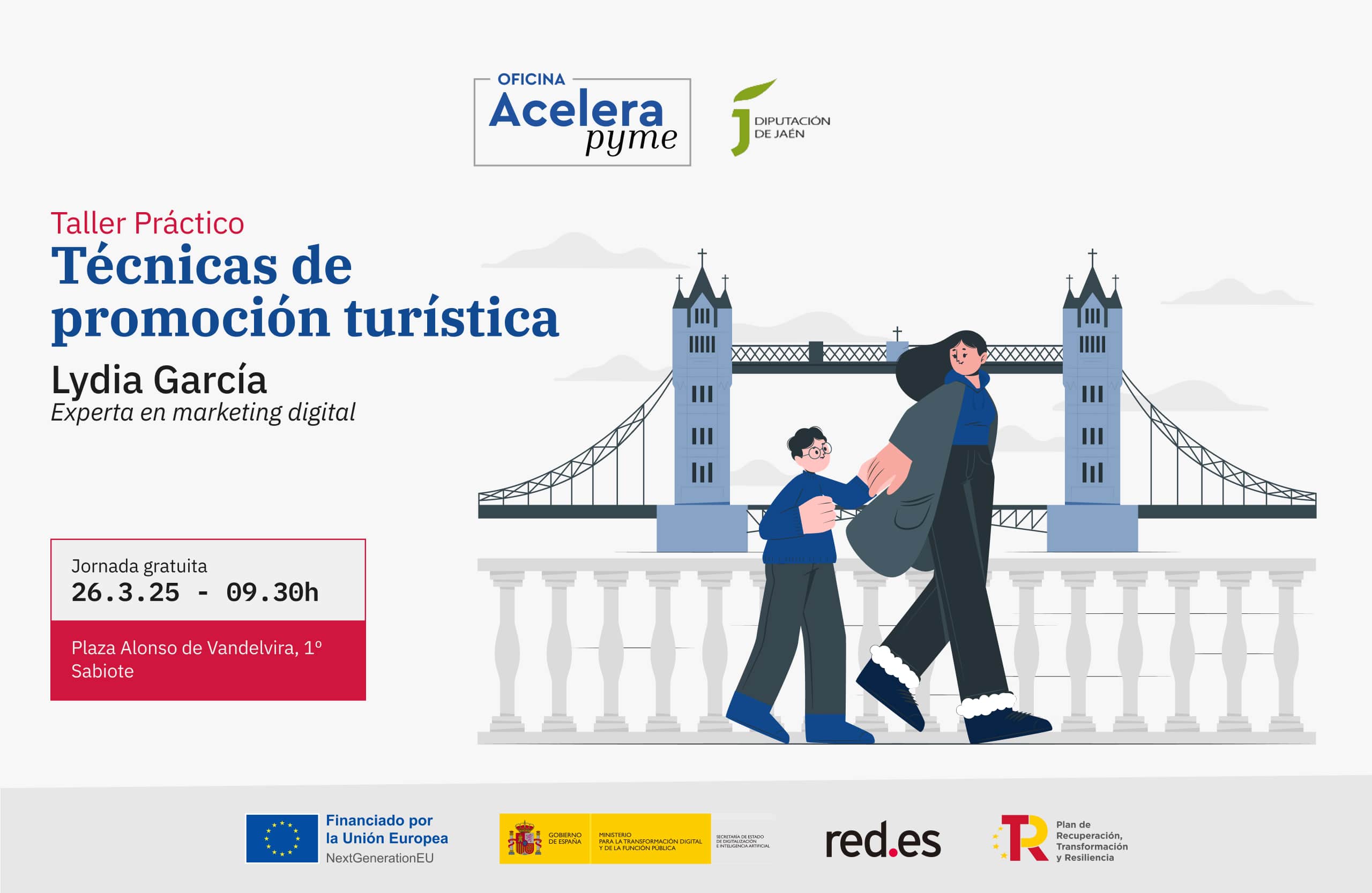 Cartel del evento "Técnicas de promoción turística " organizado por la Oficina Acelera Pyme Rural de la Diputación Provincial de Jaén
