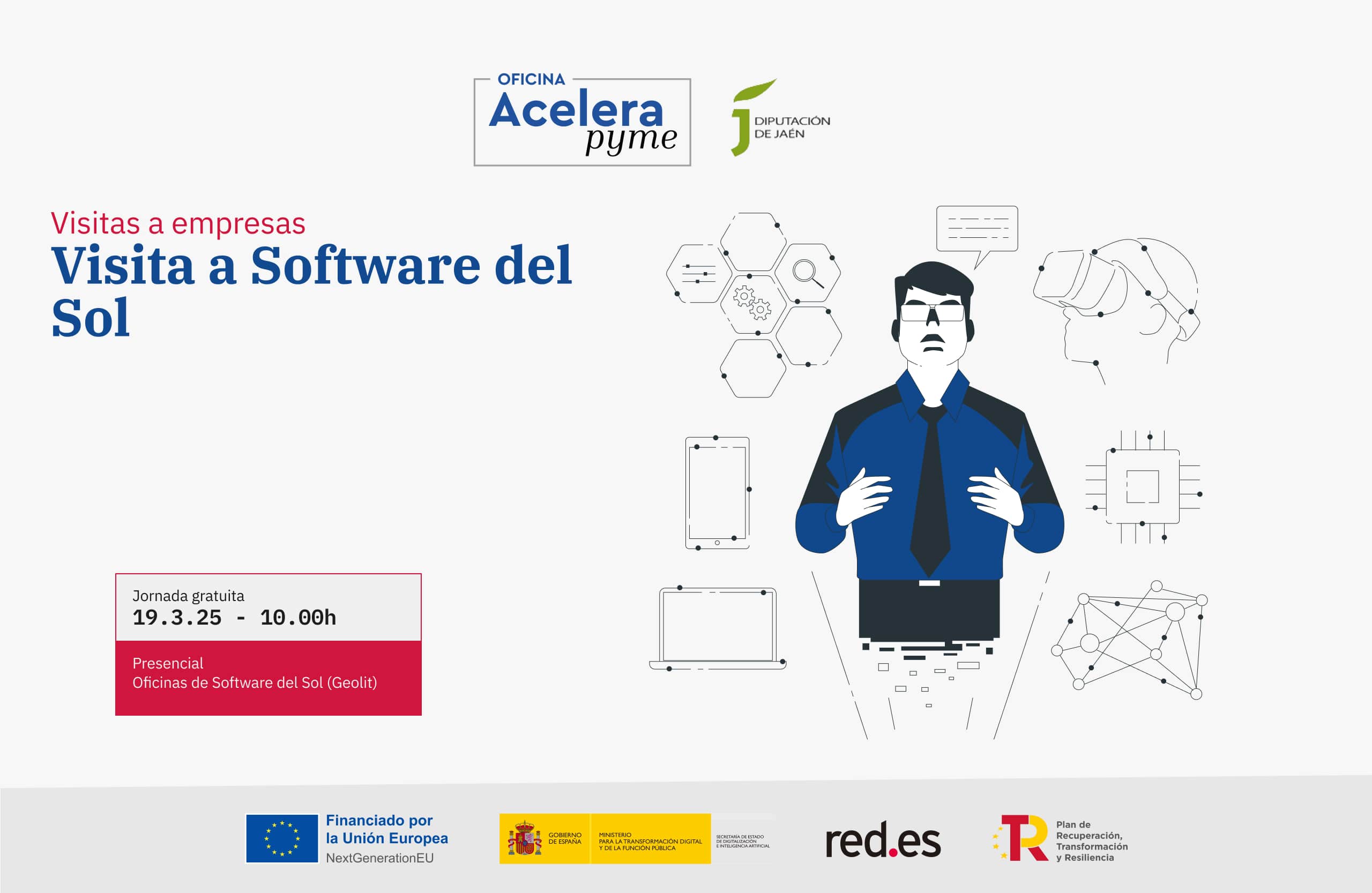 Cartel del evento "Visita a software del Sol" organizado por la Oficina Acelera Pyme Rural de la Diputación Provincial de Jaén